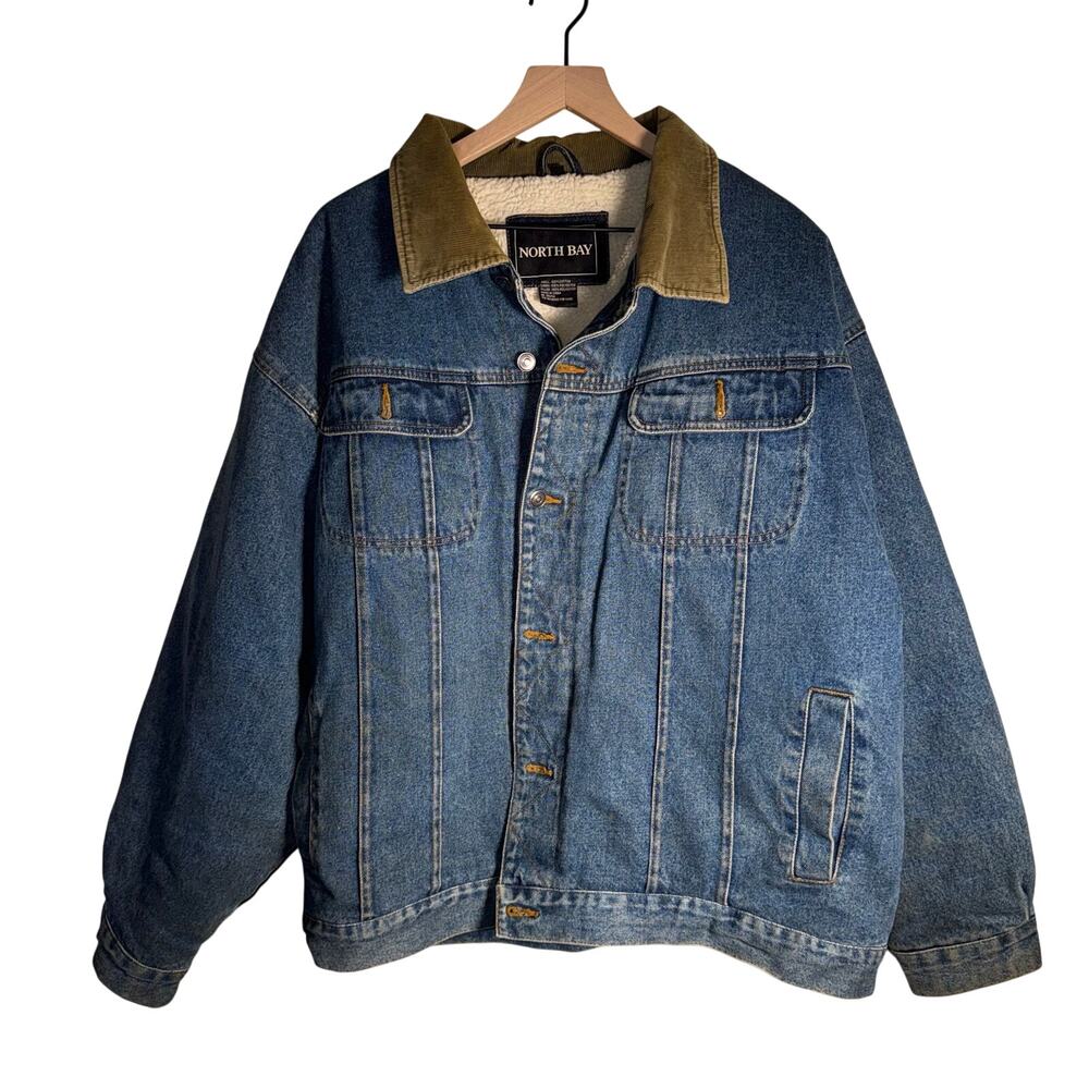 VINTAGE NORTH BAY fleece lined corduroy collar 90s grunge denim jacket XL